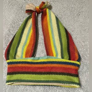Colorful Striped Halter Top Size Small Boho Festival Y2K Crop